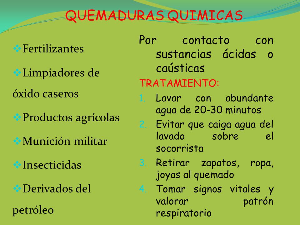 QUEMADURAS QUIMICAS Por contacto con sustancias ácidas o caústicas