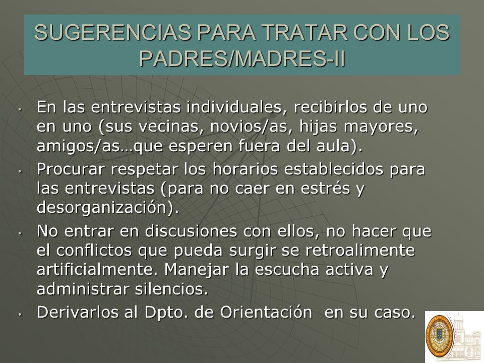 SUGERENCIAS PARA TRATAR CON LOS PADRES/MADRES-II