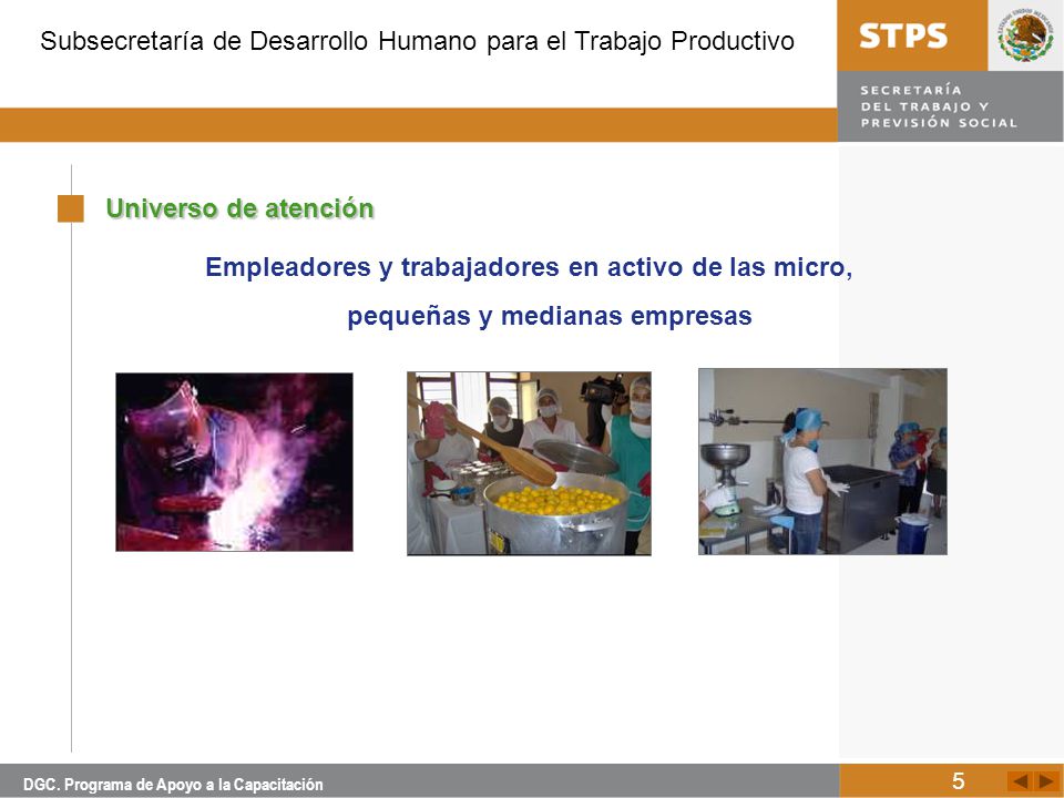 Universo de atención Empleadores y trabajadores en activo de las micro, pequeñas y medianas empresas.
