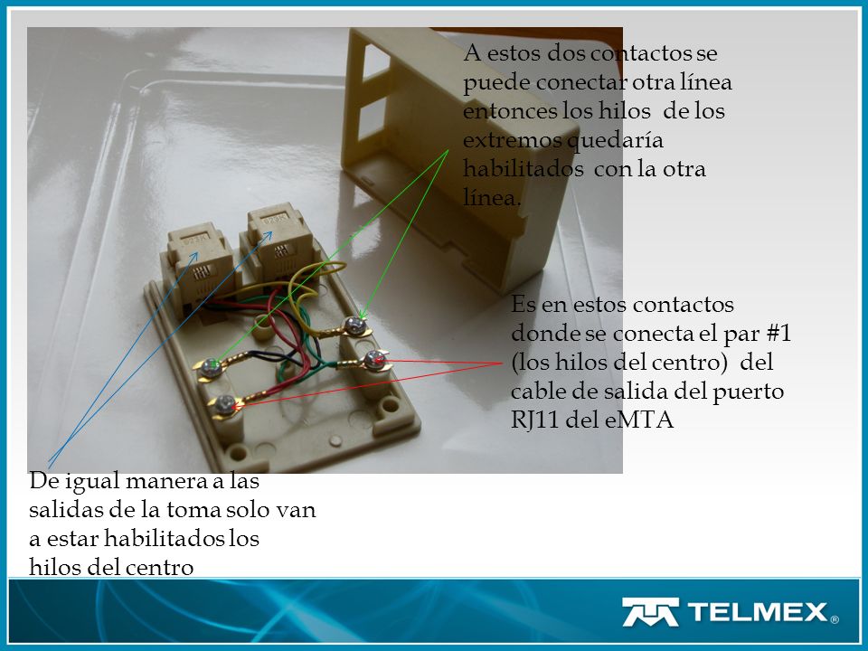 A estos dos contactos se puede conectar otra línea entonces los hilos de los extremos quedaría habilitados con la otra línea.