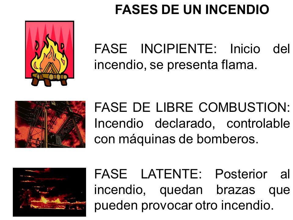 FASES DE UN INCENDIO FASE INCIPIENTE: Inicio del incendio, se presenta flama.