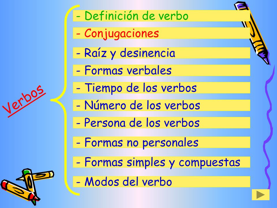 Verbos - Definición de verbo - Conjugaciones - Raíz y desinencia