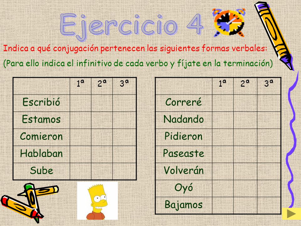 Ejercicio 4 Escribió Estamos Comieron Hablaban Sube Correré Nadando
