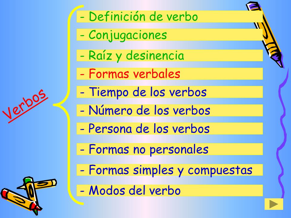 Verbos - Definición de verbo - Conjugaciones - Raíz y desinencia