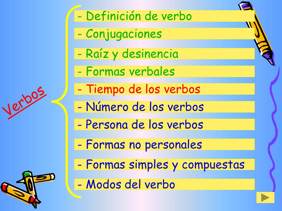 Verbos - Definición de verbo - Conjugaciones - Raíz y desinencia