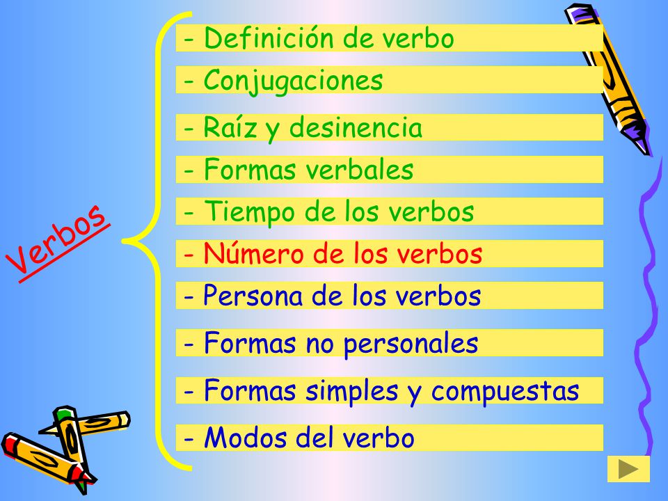 Verbos - Definición de verbo - Conjugaciones - Raíz y desinencia