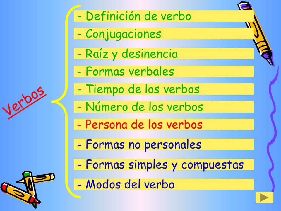 Verbos - Definición de verbo - Conjugaciones - Raíz y desinencia