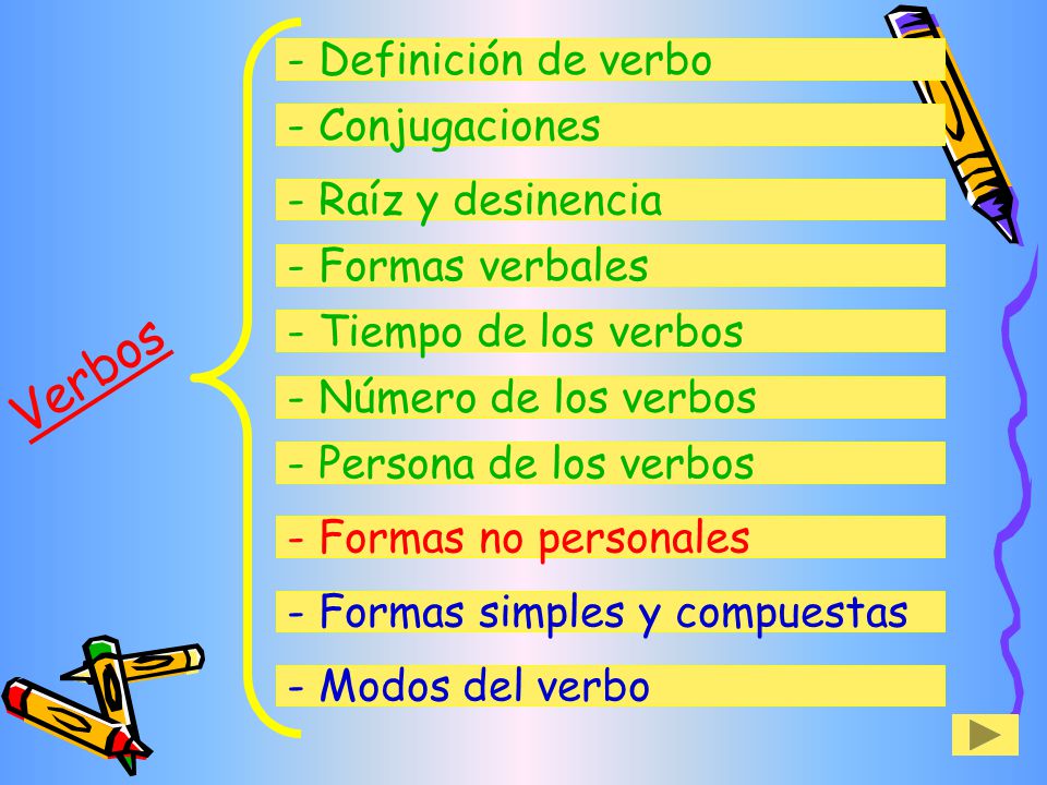 Verbos - Definición de verbo - Conjugaciones - Raíz y desinencia