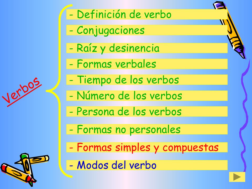 Verbos - Definición de verbo - Conjugaciones - Raíz y desinencia