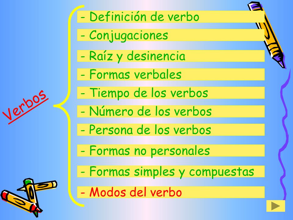Verbos - Definición de verbo - Conjugaciones - Raíz y desinencia
