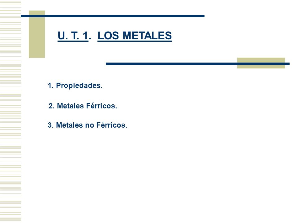 U. T. 1. LOS METALES 1. Propiedades. 2. Metales Férricos.