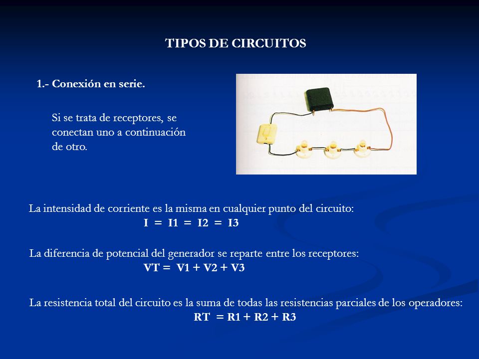 TIPOS DE CIRCUITOS 1.- Conexión en serie.
