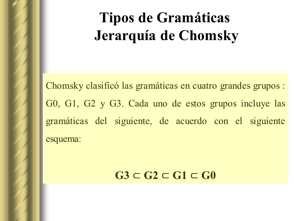 Tipos de Gramáticas Jerarquía de Chomsky