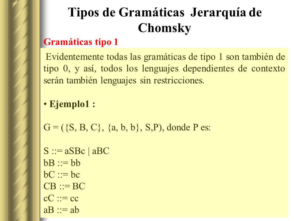 Tipos de Gramáticas Jerarquía de Chomsky