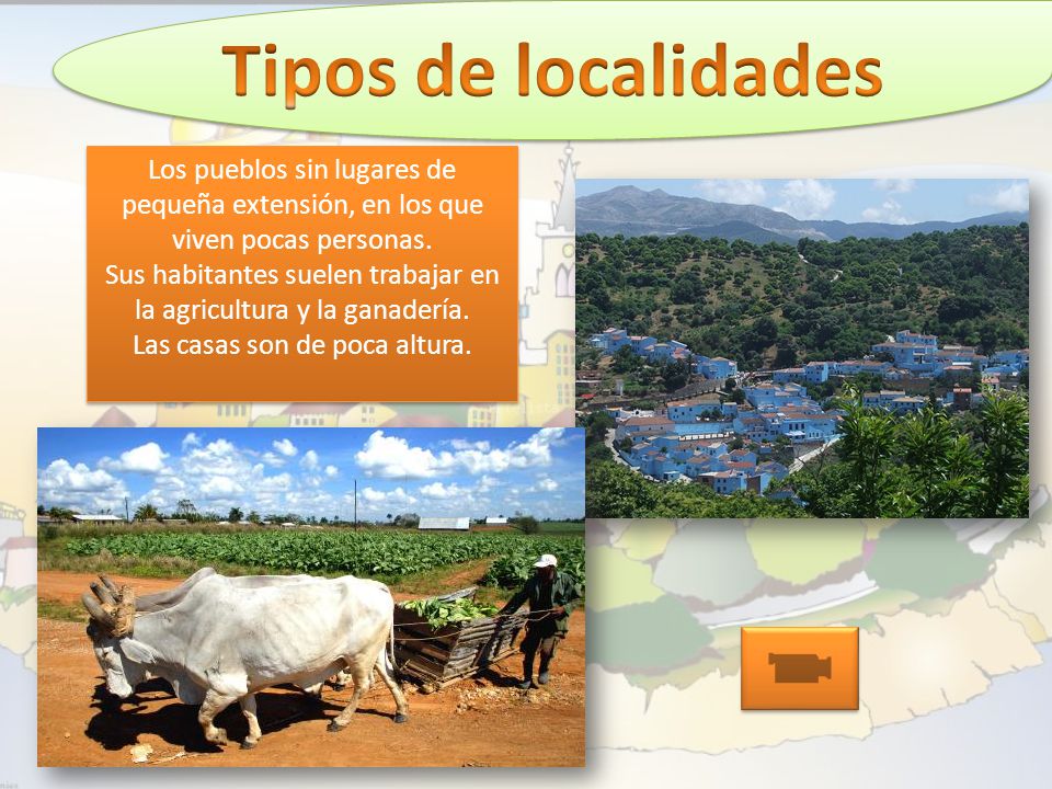 Tipos de localidades Los pueblos sin lugares de pequeña extensión, en los que viven pocas personas.