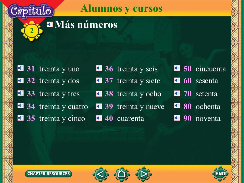 Alumnos y cursos Más números 2 31 treinta y uno 36 treinta y seis