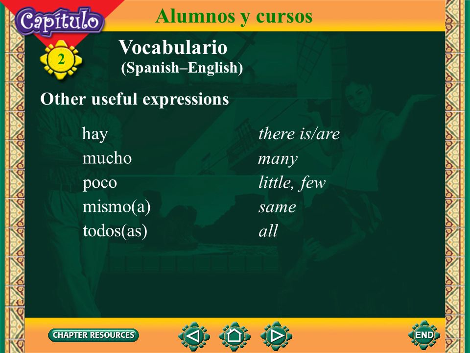 Alumnos y cursos Vocabulario Other useful expressions hay there is/are