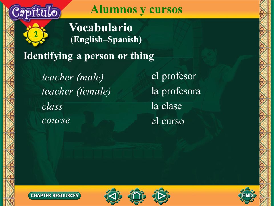 Alumnos y cursos Vocabulario Identifying a person or thing el profesor