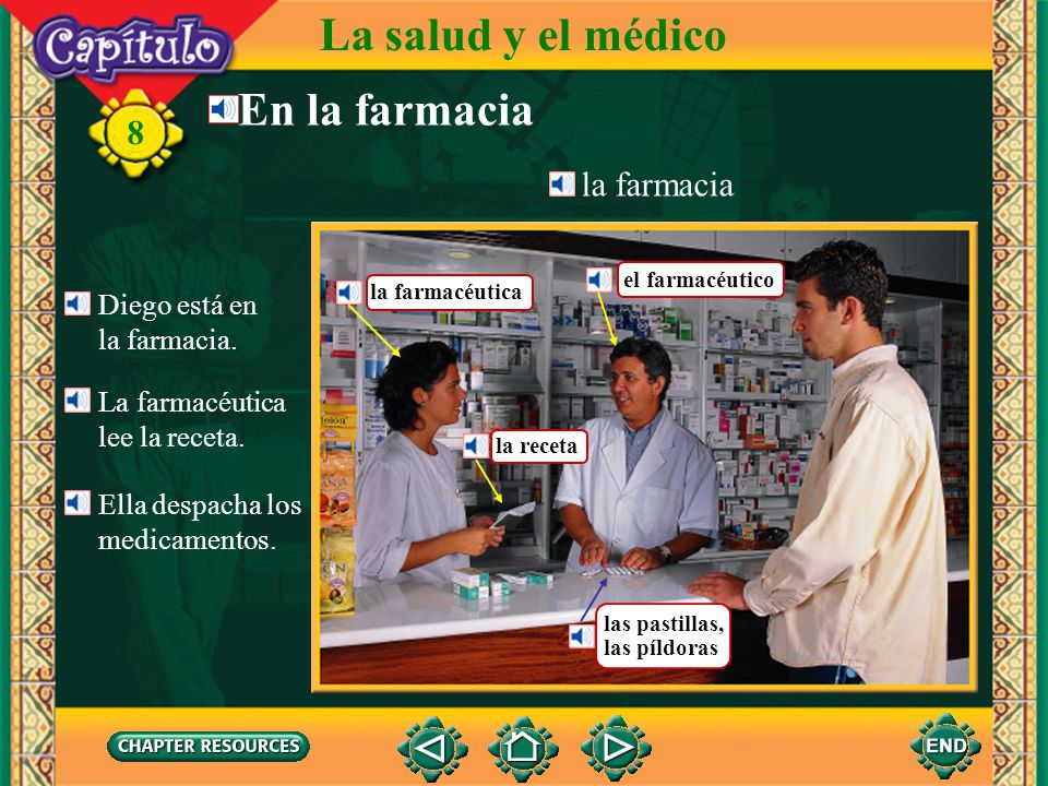 La salud y el médico En la farmacia 8 la farmacia