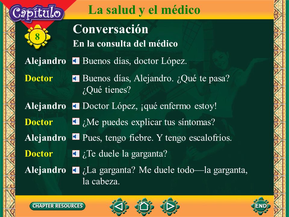 La salud y el médico Conversación 8 En la consulta del médico