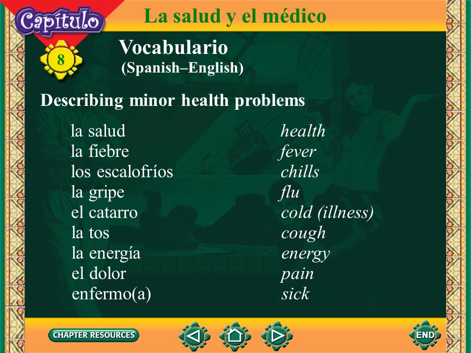 La salud y el médico Vocabulario Describing minor health problems