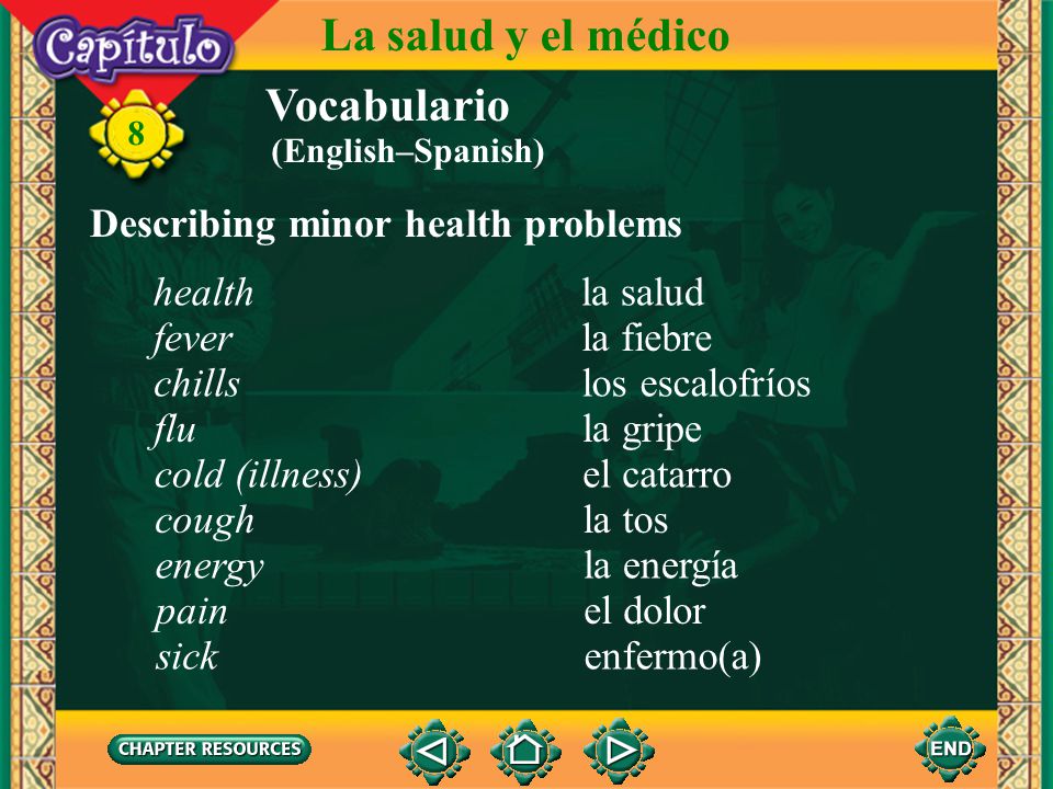 La salud y el médico Vocabulario Describing minor health problems