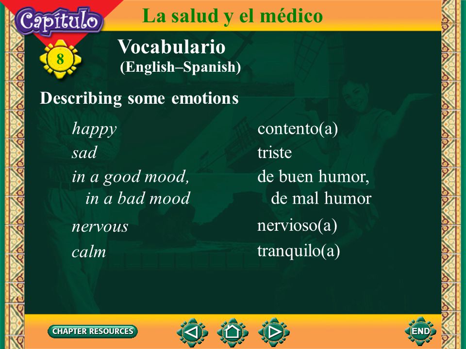 La salud y el médico Vocabulario Describing some emotions happy
