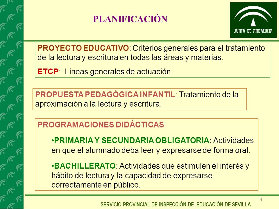 PLANIFICACIÓN PROYECTO EDUCATIVO: Criterios generales para el tratamiento de la lectura y escritura en todas las áreas y materias.