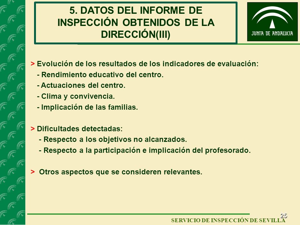 5. DATOS DEL INFORME DE INSPECCIÓN OBTENIDOS DE LA DIRECCIÓN(III)