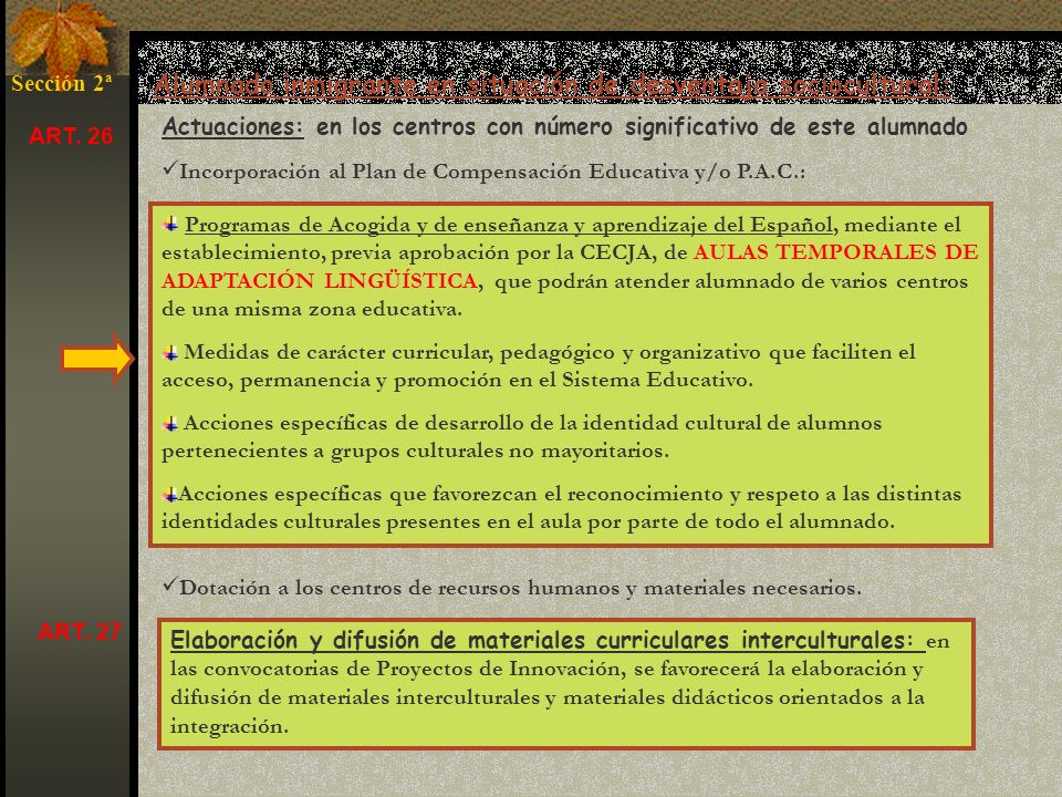 Alumnado inmigrante en situación de desventaja sociocultural: