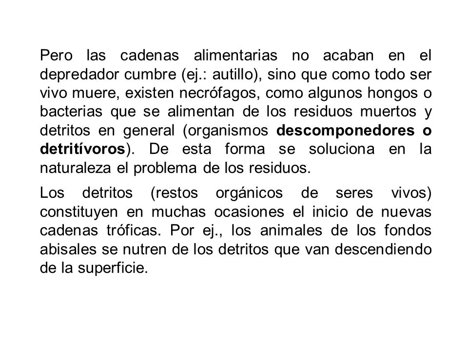 Pero las cadenas alimentarias no acaban en el depredador cumbre (ej