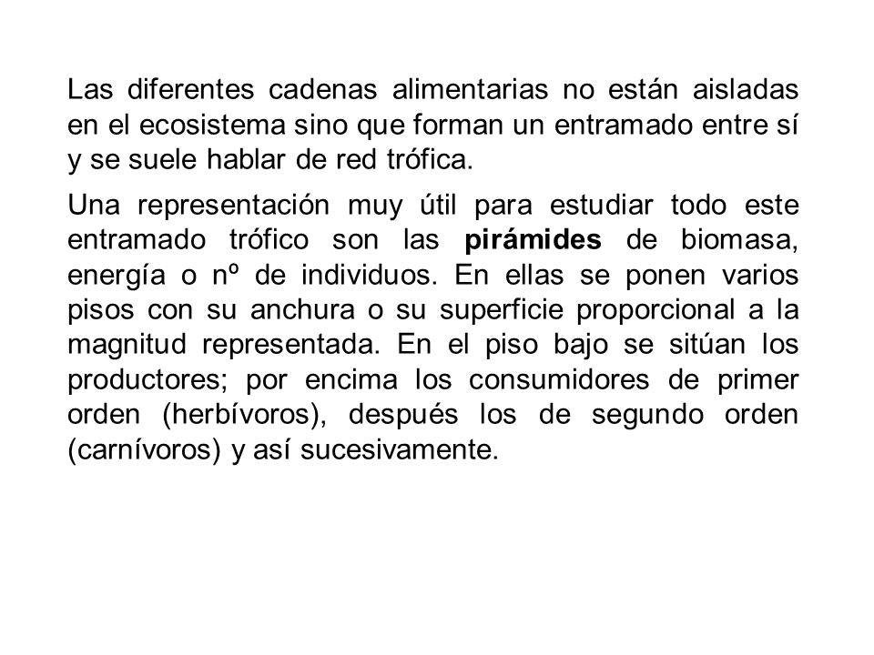 Las diferentes cadenas alimentarias no están aisladas en el ecosistema sino que forman un entramado entre sí y se suele hablar de red trófica.