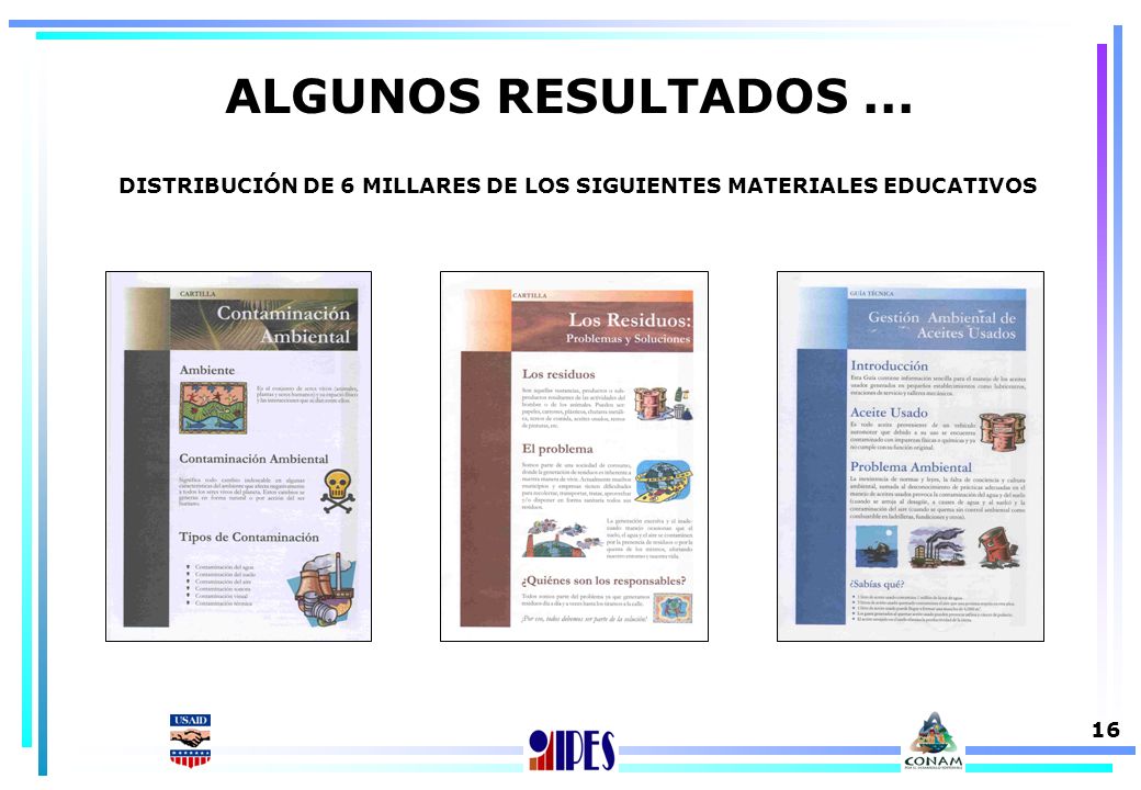 ALGUNOS RESULTADOS ... DISTRIBUCIÓN DE 6 MILLARES DE LOS SIGUIENTES MATERIALES EDUCATIVOS