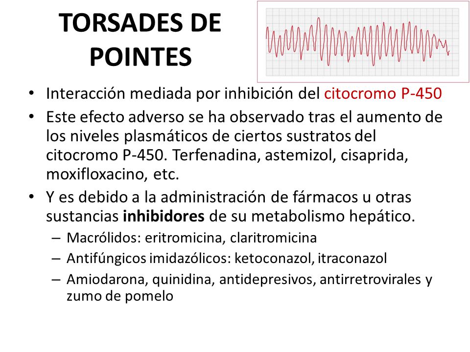 TORSADES DE POINTES Interacción mediada por inhibición del citocromo P-450.