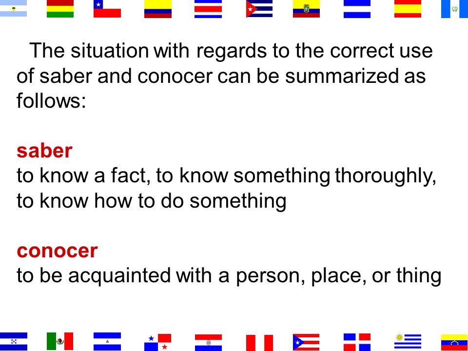 The situation with regards to the correct use of saber and conocer can be summarized as follows: