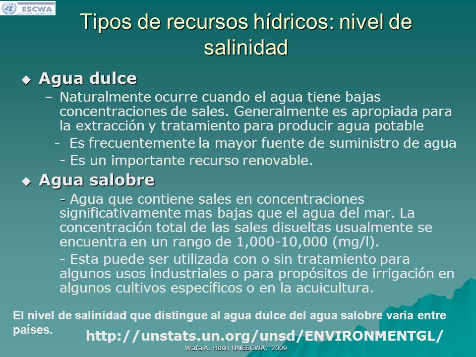 Tipos de recursos hídricos: nivel de salinidad