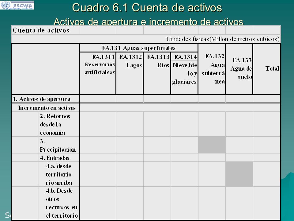Cuadro 6.1 Cuenta de activos Activos de apertura e incremento de activos