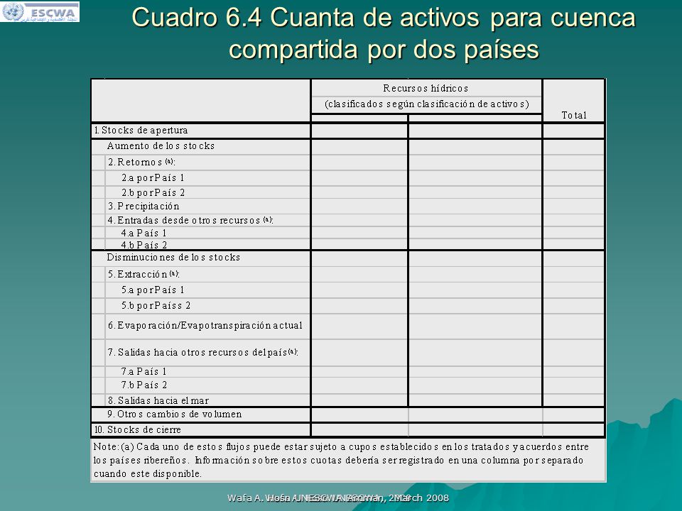 Cuadro 6.4 Cuanta de activos para cuenca compartida por dos países