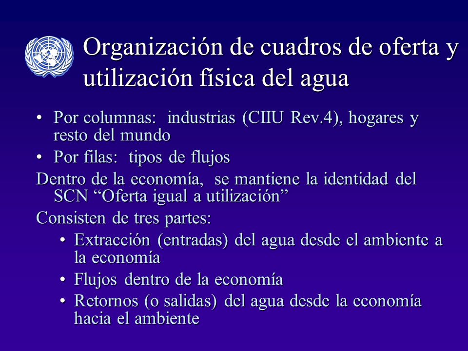 Organización de cuadros de oferta y utilización física del agua