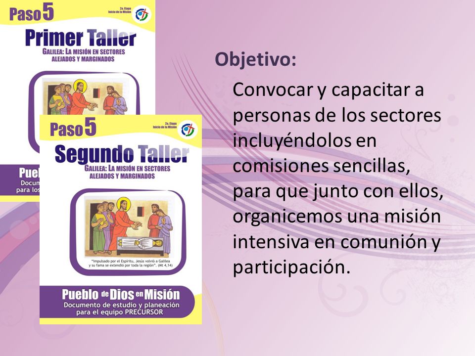 Objetivo: Convocar y capacitar a personas de los sectores incluyéndolos en comisiones sencillas, para que junto con ellos, organicemos una misión intensiva en comunión y participación.