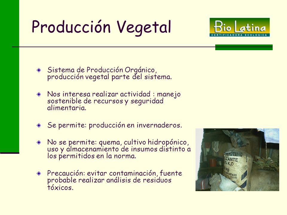Producción Vegetal Sistema de Producción Orgánico, producción vegetal parte del sistema.