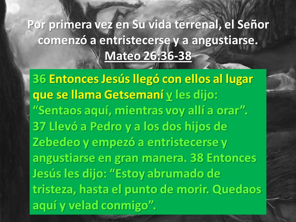 Por primera vez en Su vida terrenal, el Señor comenzó a entristecerse y a angustiarse. Mateo 26:36-38