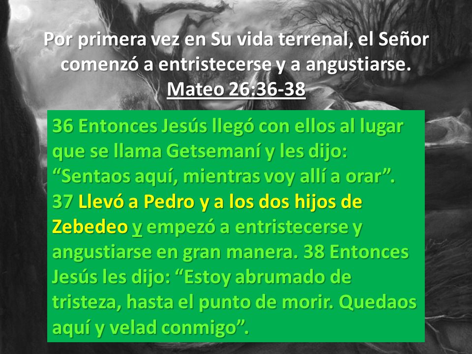 Por primera vez en Su vida terrenal, el Señor comenzó a entristecerse y a angustiarse. Mateo 26:36-38