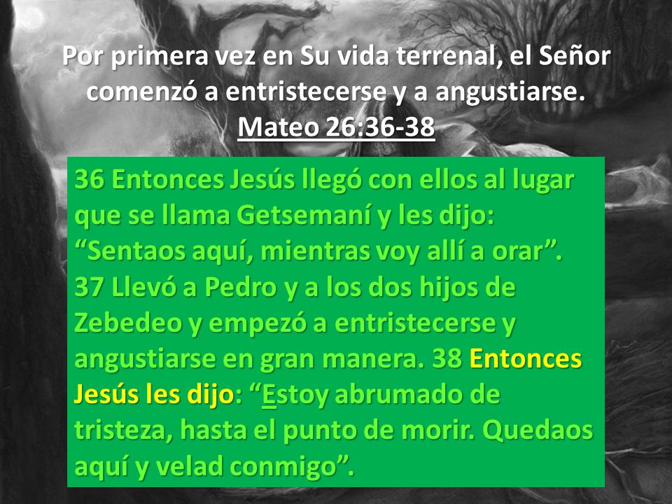 Por primera vez en Su vida terrenal, el Señor comenzó a entristecerse y a angustiarse. Mateo 26:36-38