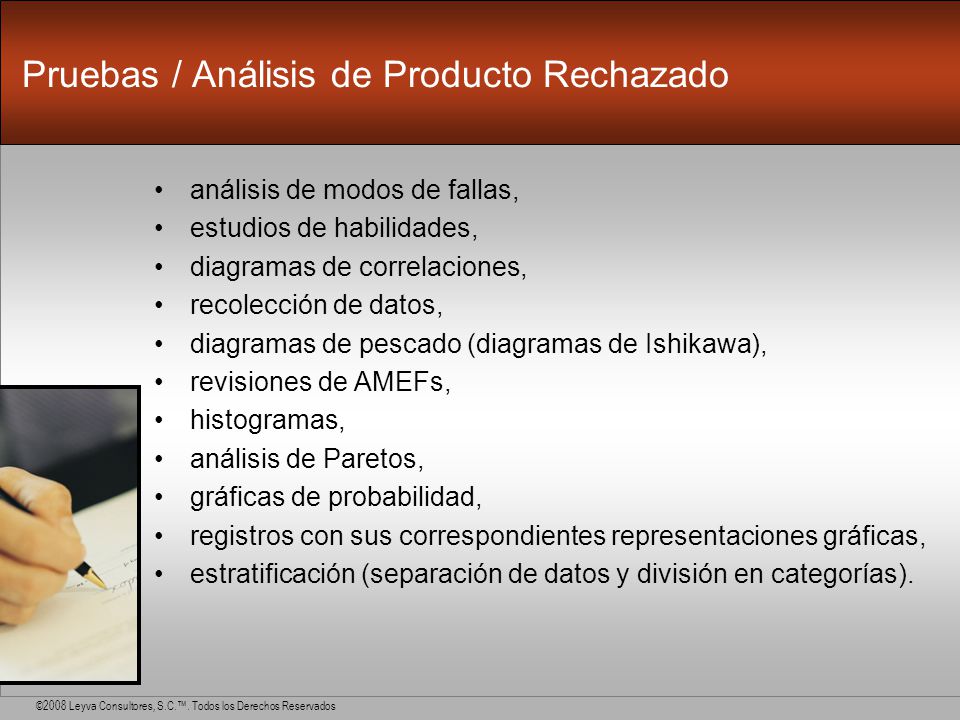 Pruebas / Análisis de Producto Rechazado