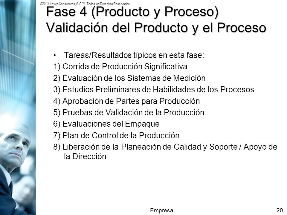 Fase 4 (Producto y Proceso) Validación del Producto y el Proceso