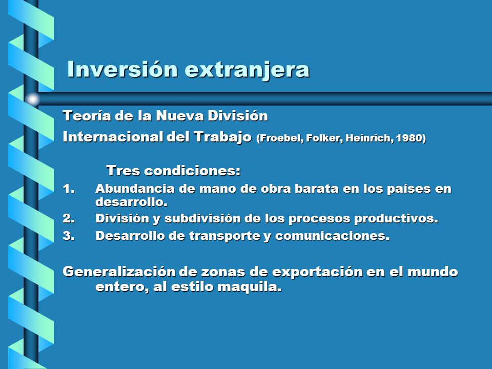 Inversión extranjera Tres condiciones: Teoría de la Nueva División