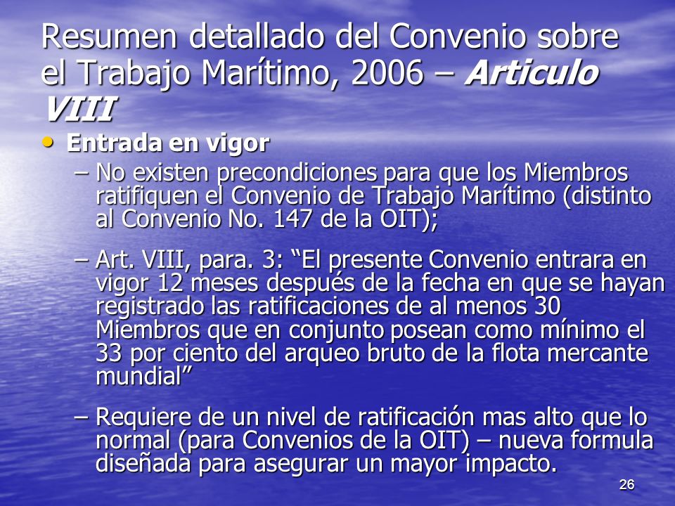 Resumen detallado del Convenio sobre el Trabajo Marítimo, 2006 – Articulo VIII