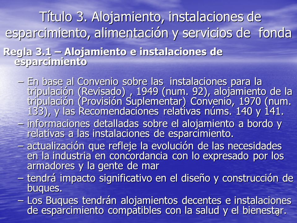 Título 3. Alojamiento, instalaciones de esparcimiento, alimentación y servicios de fonda
