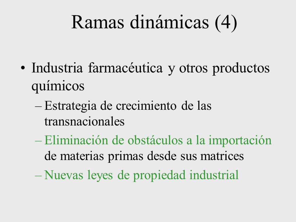 Ramas dinámicas (4) Industria farmacéutica y otros productos químicos